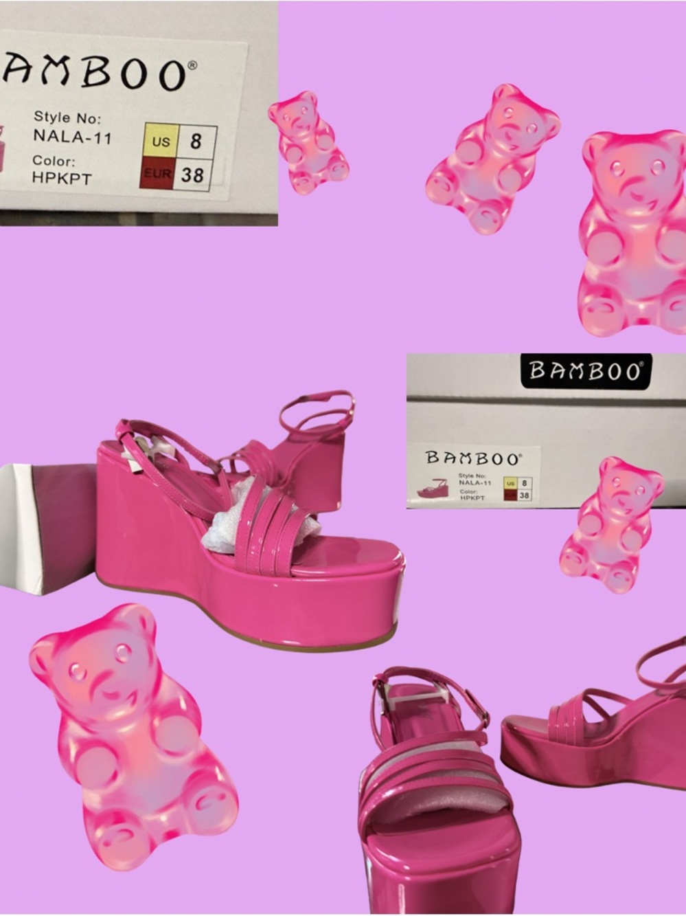 NIB BAMBOO Hot Pink Platform Wedge Sandals